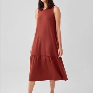 NWT Eileen Fisher Tiered Jersey Tank Dress Picante Lyocell Sz L